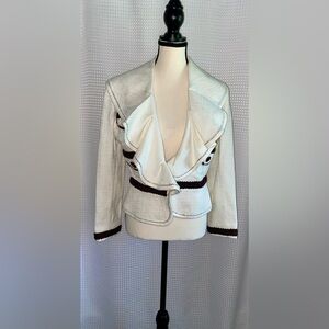 Just Cavalli Designer Blazer Cream Brown Trim Draped Italy Size 44 US 8